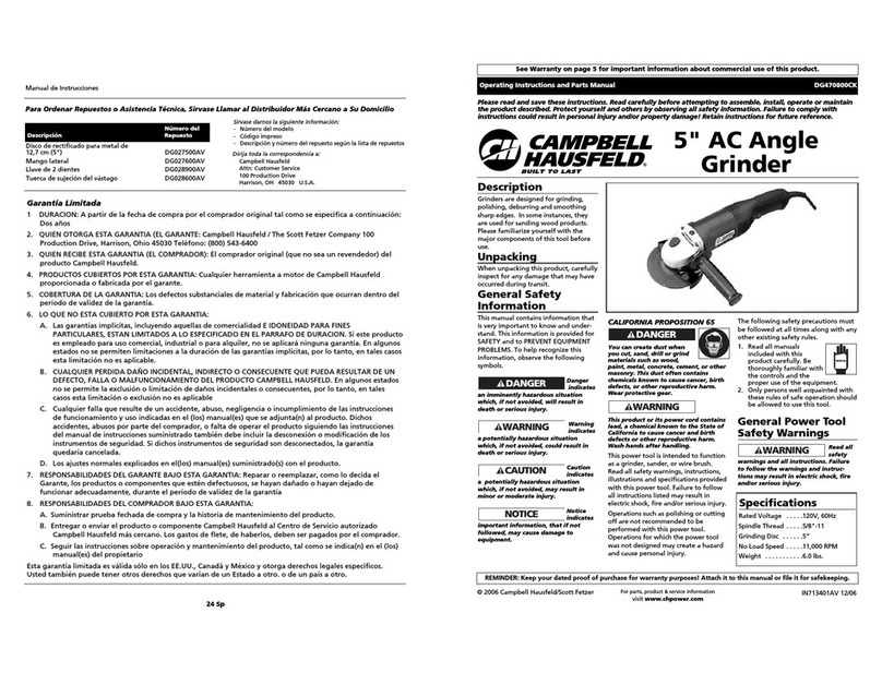 Campbell Hausfeld Grinder Operating instructions and parts manual Campbell Hausfeld Grinder Operating instructions and parts manual
