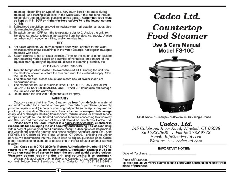Cadco FS-10C Use & care manual