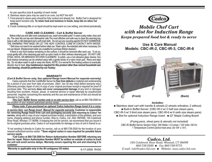 Cadco MOBILE CHEF CART CBC-IR-2 Use & care manual