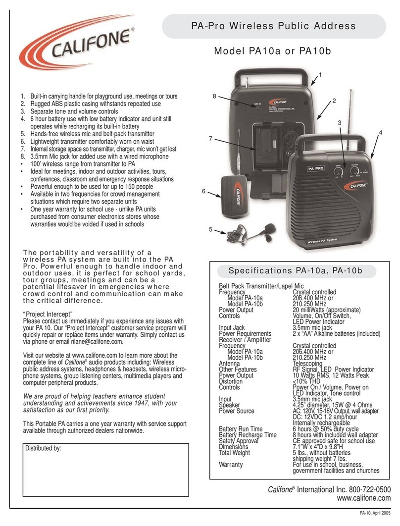 Califone PA-Pro Wireless Public Address PA10b Specifications