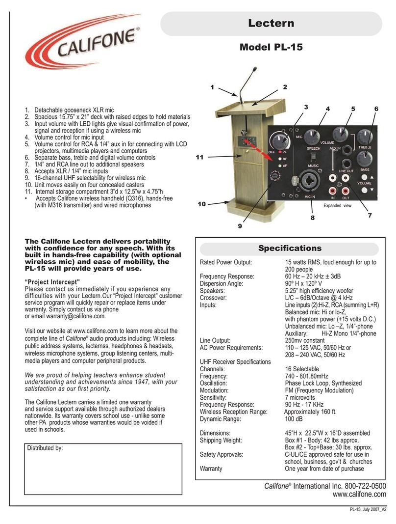 Califone Lectern PL-15 Specifications