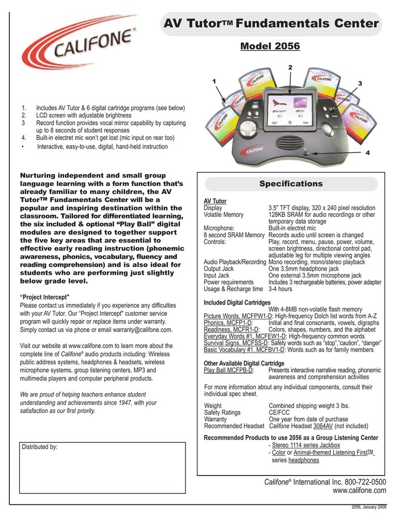 Califone AV Tutor Fundamentals Center 2056 Specifications Califone AV Tutor Fundamentals Center 2056 Specifications