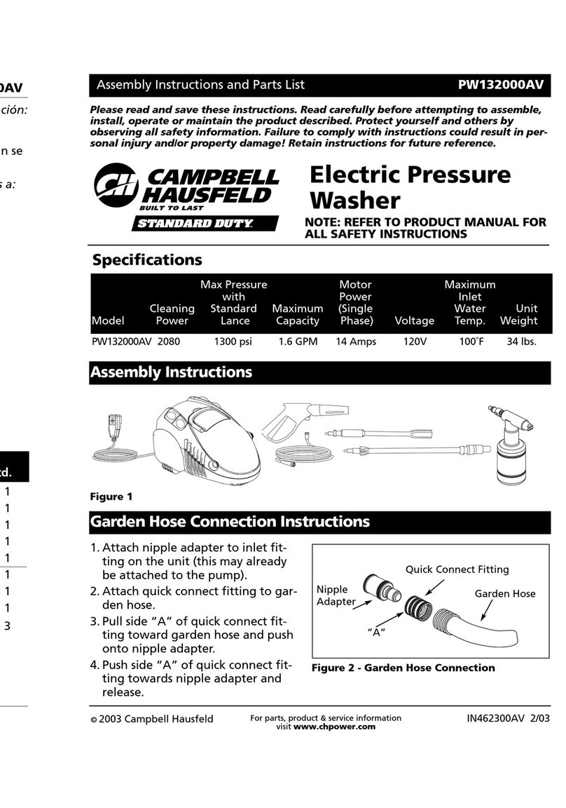 Campbell Hausfeld PW132000AV Assembly instructions and parts list