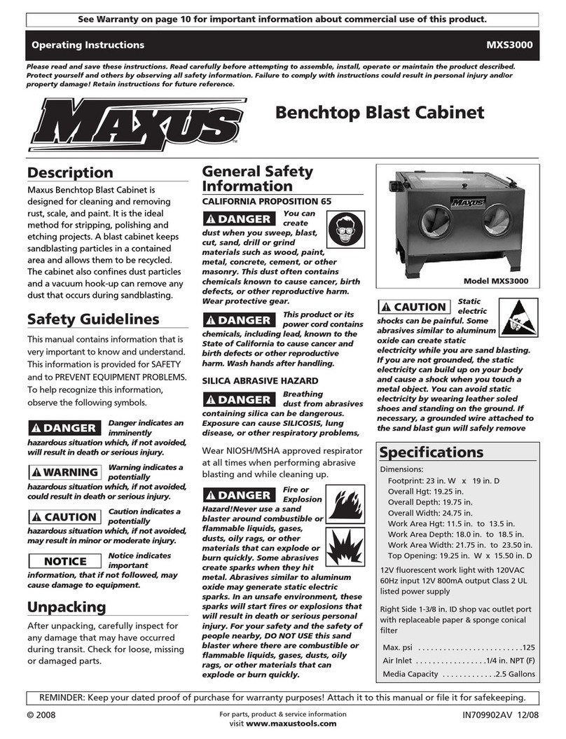 Maxus Benchtop Blast Cabinet MXS3000 operating instructions