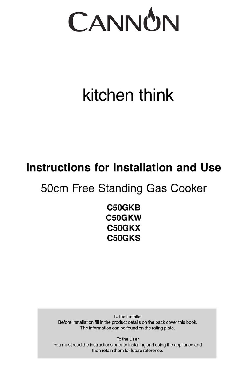 Cannon 50cm Free Standing Gas Cooker C50GKB User manual