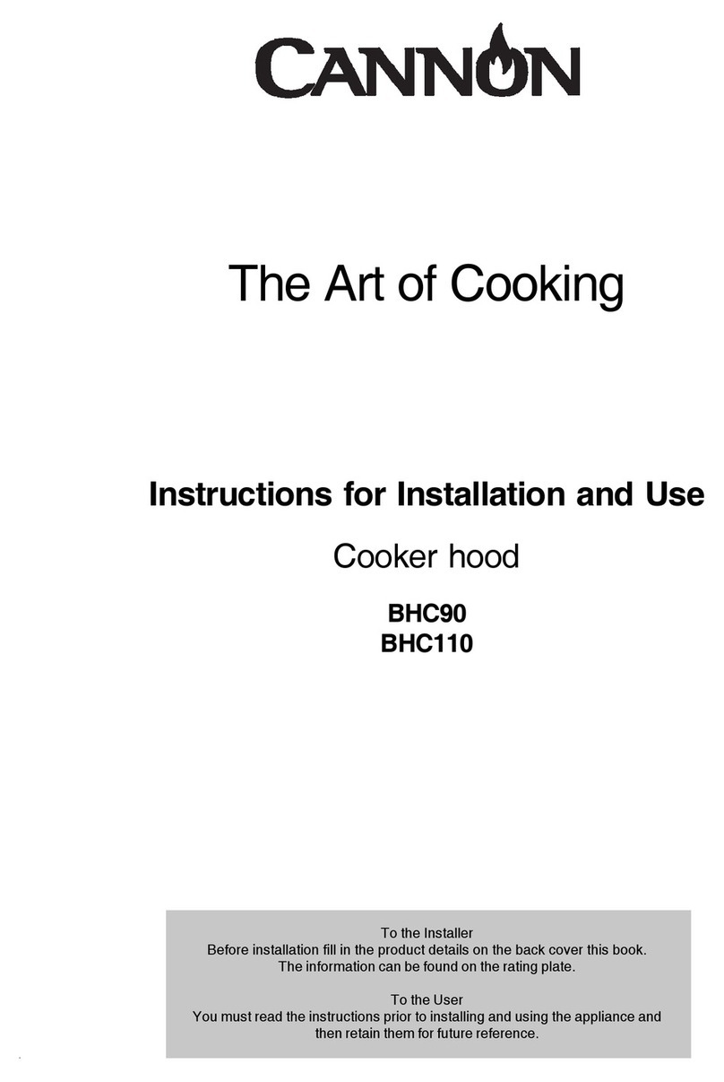 Cannon Cooker Hood BHC110 Instructions for installation and use