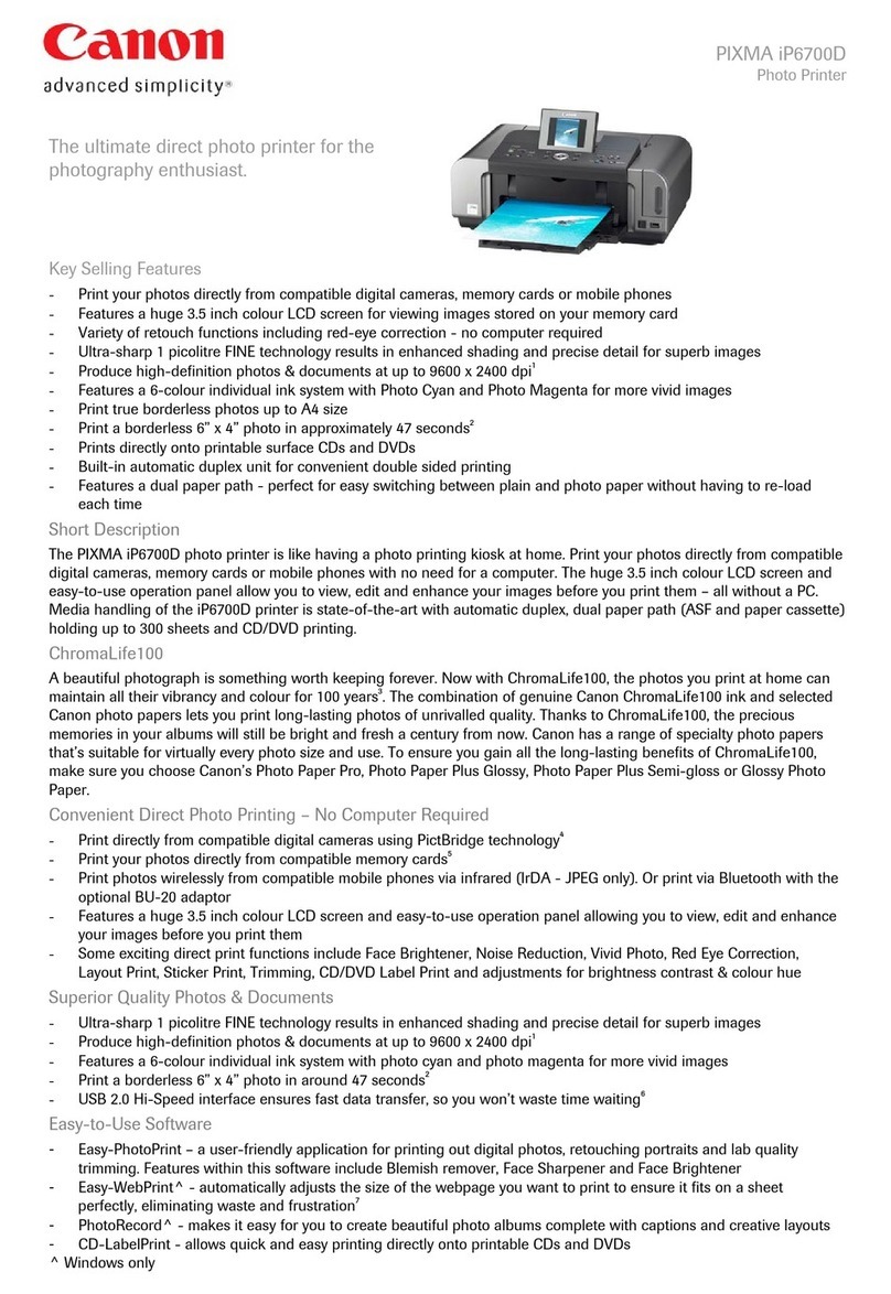 Canon iP6700D - PIXMA Color Inkjet Printer Specifications
