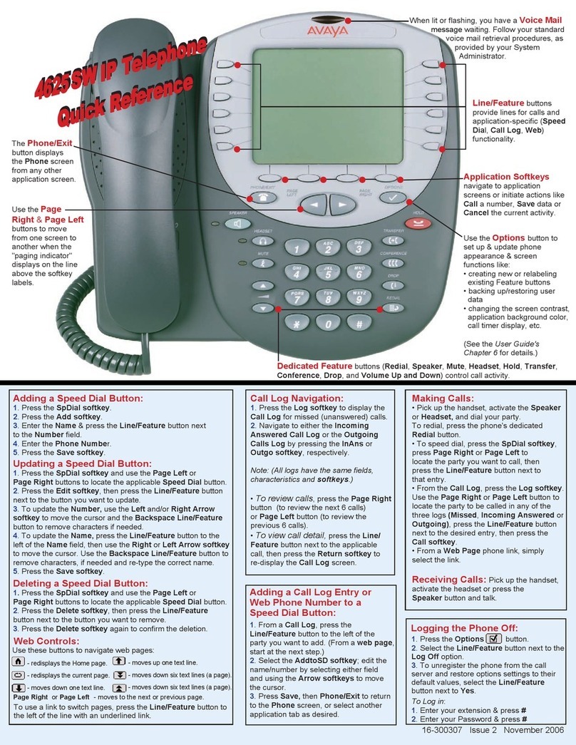 Avaya 4625SW quick reference