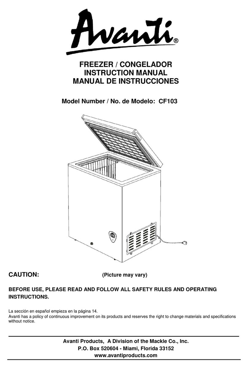 Avanti FREEZER / CONGELADOR CF103 instruction manual