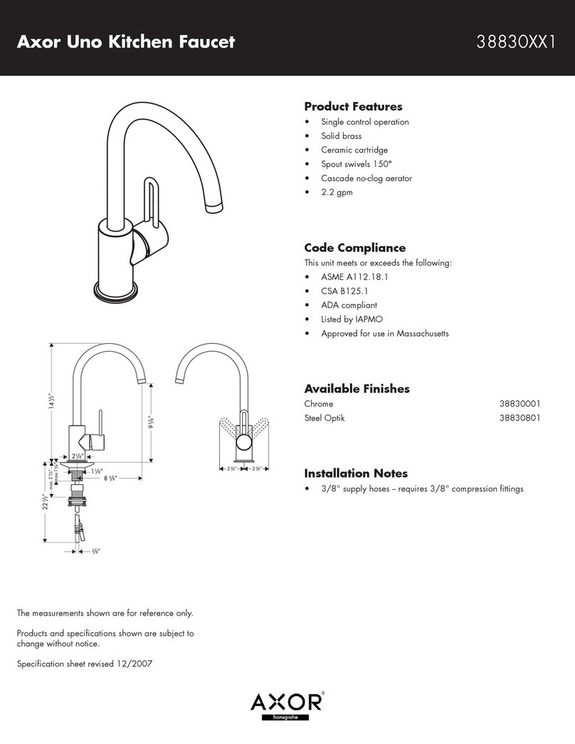 Axor Axor Uno Kitchen Faucet 38830XX1 Specification sheet
