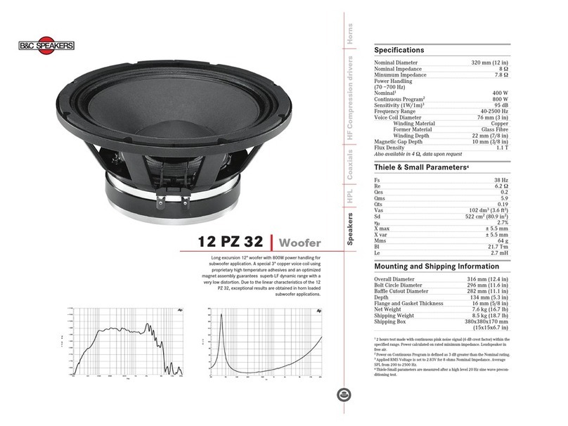 B&C Speakers Woofer 12 PZ 32 Specifications