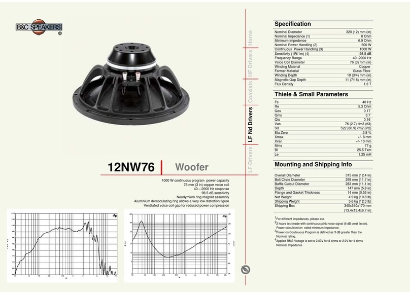 B&C Speakers Woofer 12 NW 76 specification