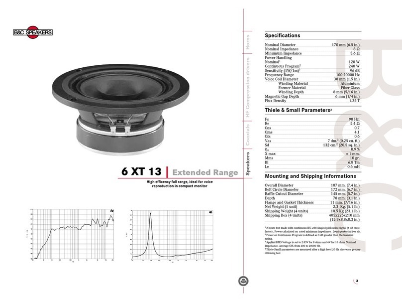 B&C Speakers Extended Range 6 XT 13 Specification sheet