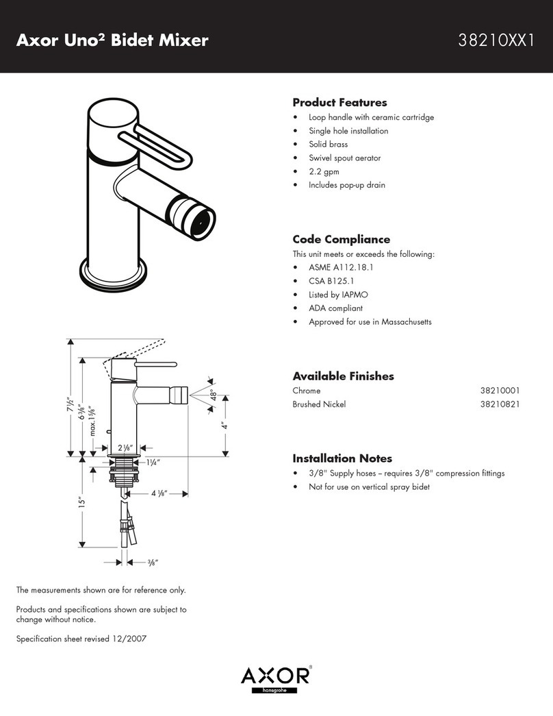 Axor Uno 38210XX1 Specification sheet