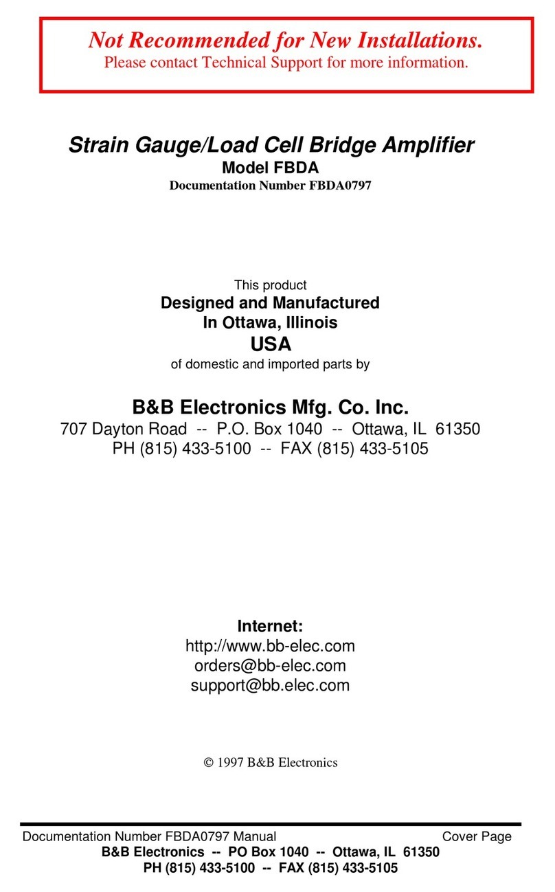 B&B Electronics Strain Gauge/Load Cell Bridge Amplifier FBDA User manual