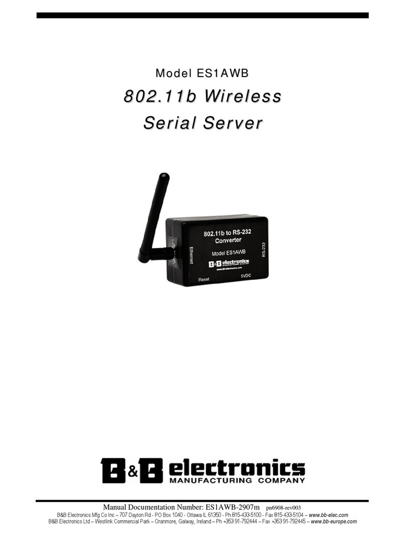 B&B Electronics Wireless 802.11b Serial Server ES1AWB product manual B&B Electronics Wireless 802.11b Serial Server ES1AWB product manual