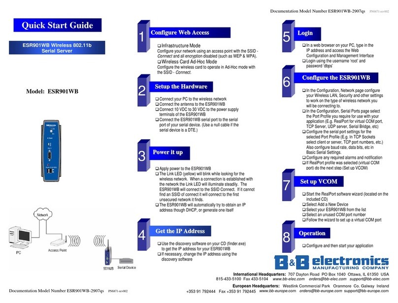 B&B Electronics Wireless 802.11b Serial Server ESR901WB User manual