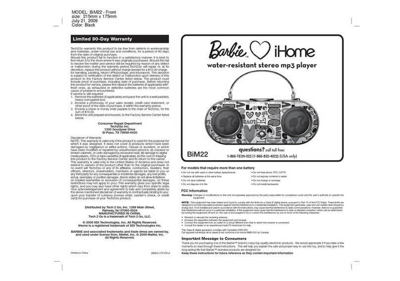 Barbie IHOME BIM22 User manual