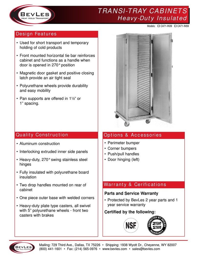 BevLes Transi-Tray Cabinets CA71-IN39 Specification sheet
