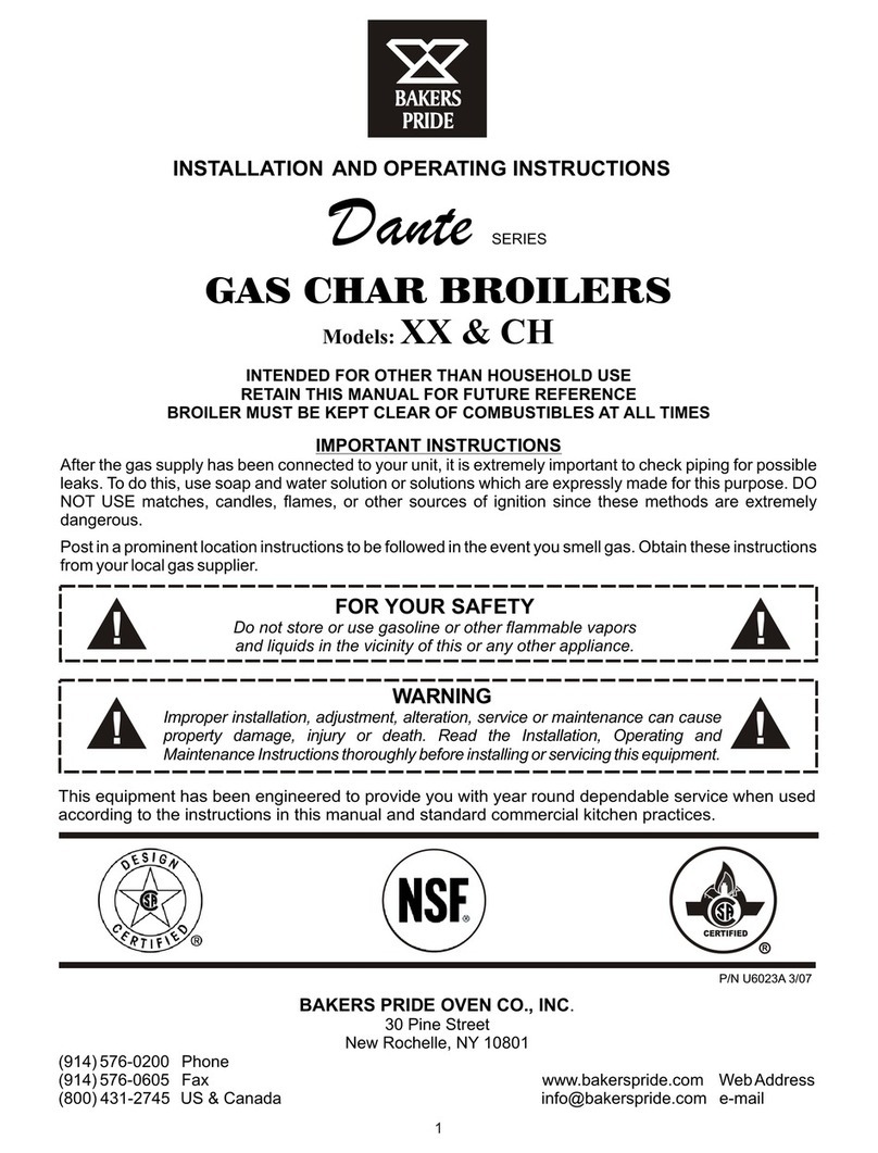 Bakers Pride DANTE CG Installation and operating instructions Bakers Pride DANTE CG Installation and operating instructions