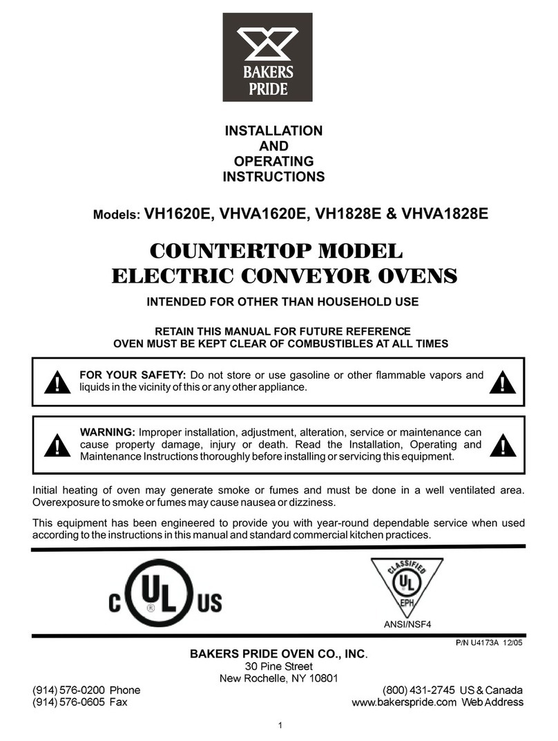 Bakers Pride VH1620E Installation and operating instructions Bakers Pride VH1620E Installation and operating instructions