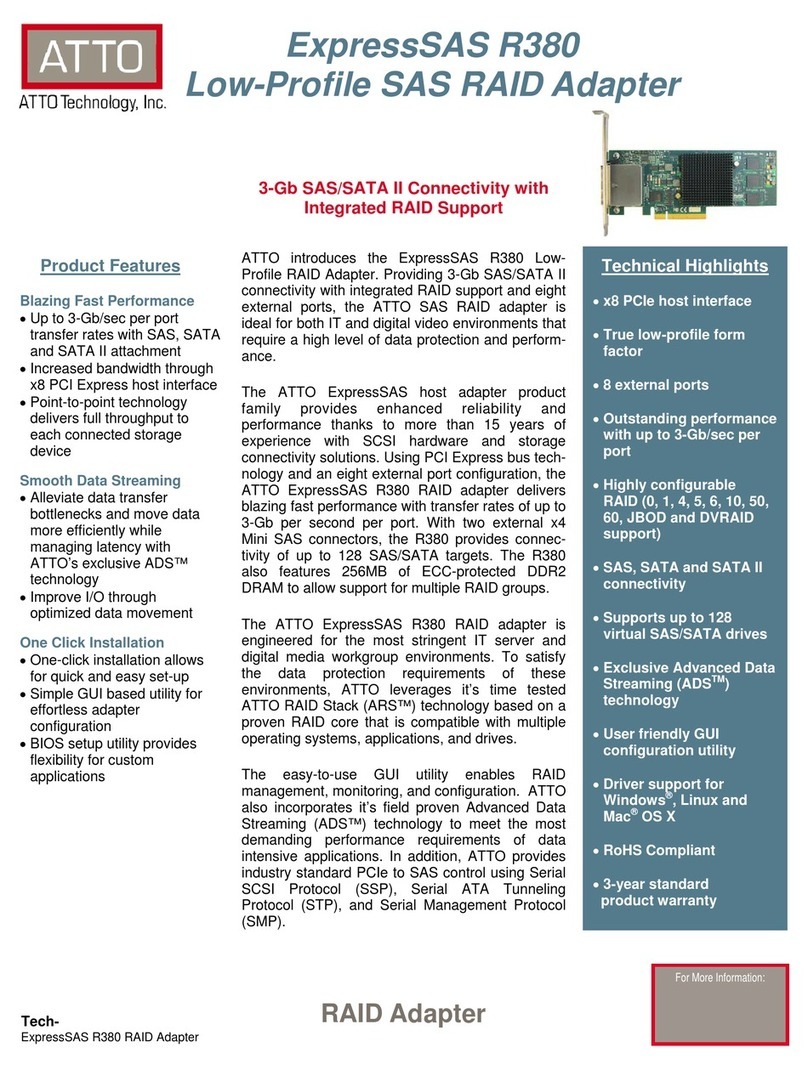 ATTO Technology Low-Profile SAS RAID Adapter R380 Specification sheet