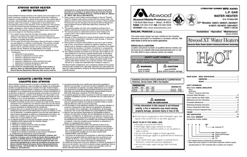 Atwood XT G16EXT Installation and operation manual Atwood XT G16EXT Installation and operation manual