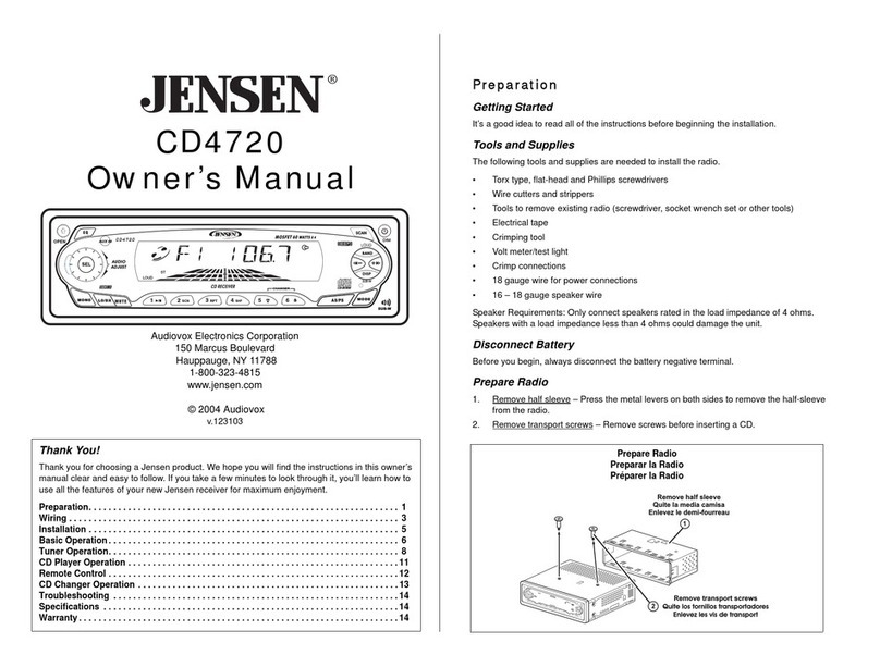 Audiovox Jensen CD4720 - AM/FM/CD Receiver With Detachable... User manual