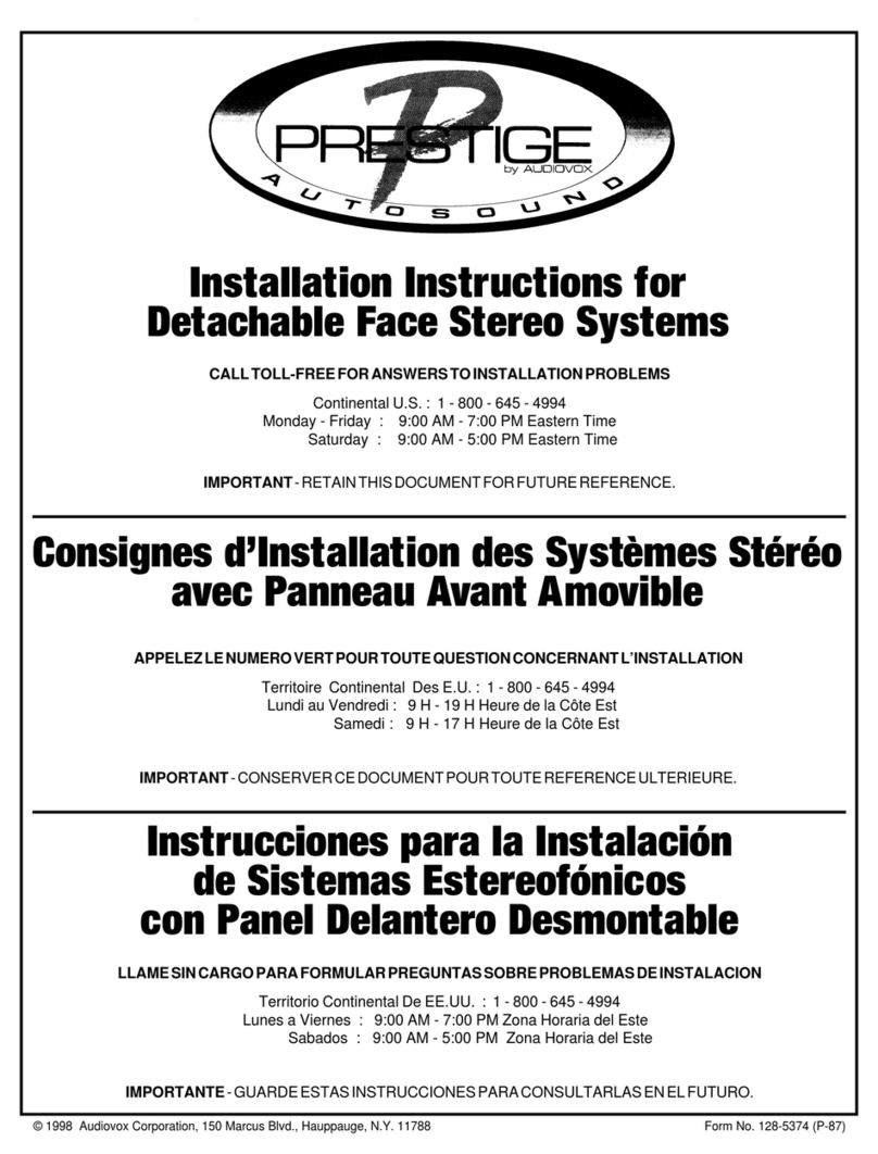 Audiovox Prestige Detachable Face Stereo Systems User manual