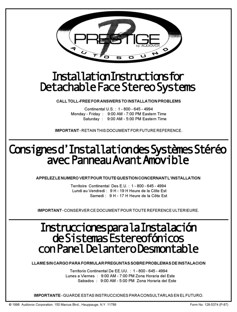 Audiovox Prestige Detachable Face Stereo System installation instructions