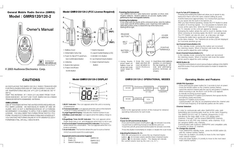 Audiovox GMRS120 owner's manual