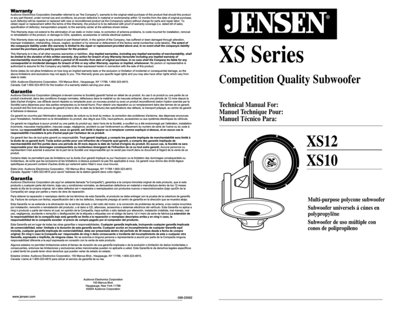 Audiovox Jensen XS12 User manual