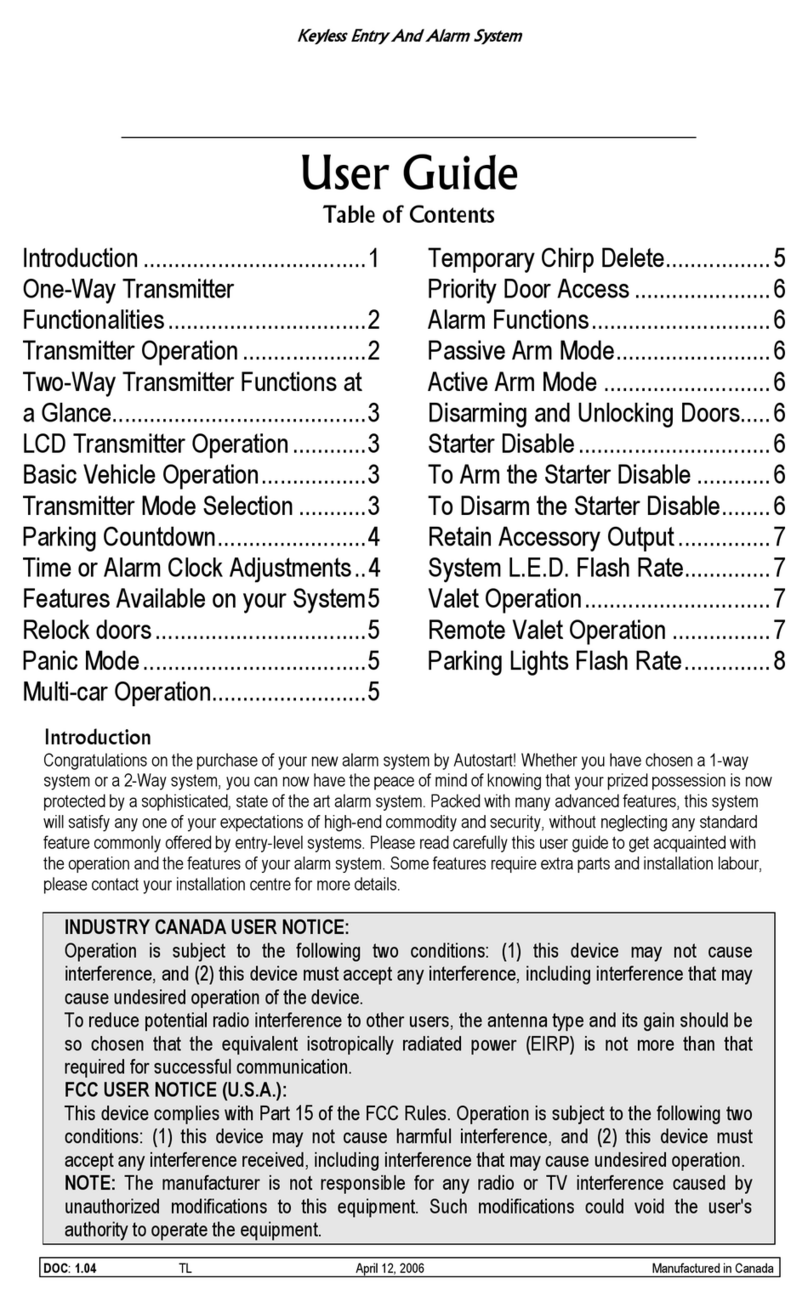 Autostart Keyless Entry And Alarm System ASL-500 User manual