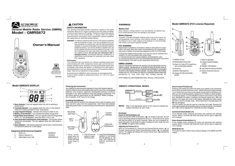 Audiovox GMRS672 owner's manual