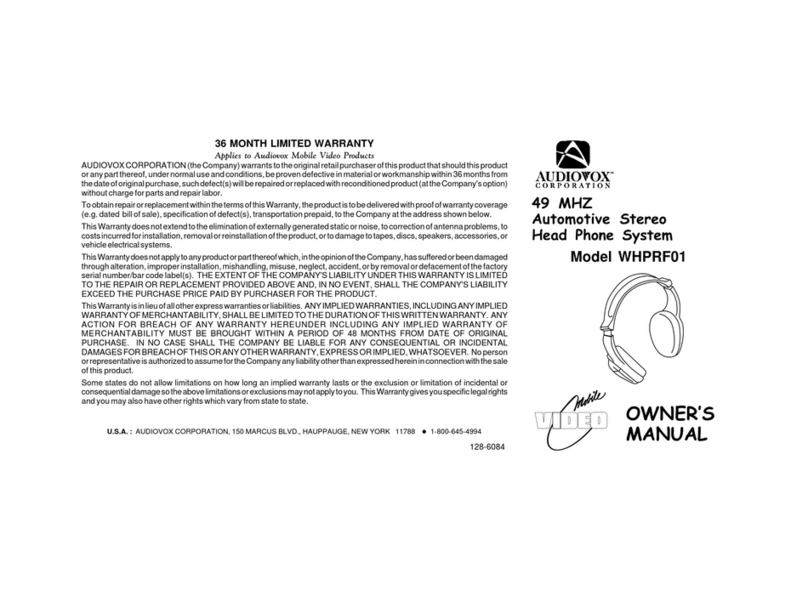 Audiovox WHPRF 01 User manual