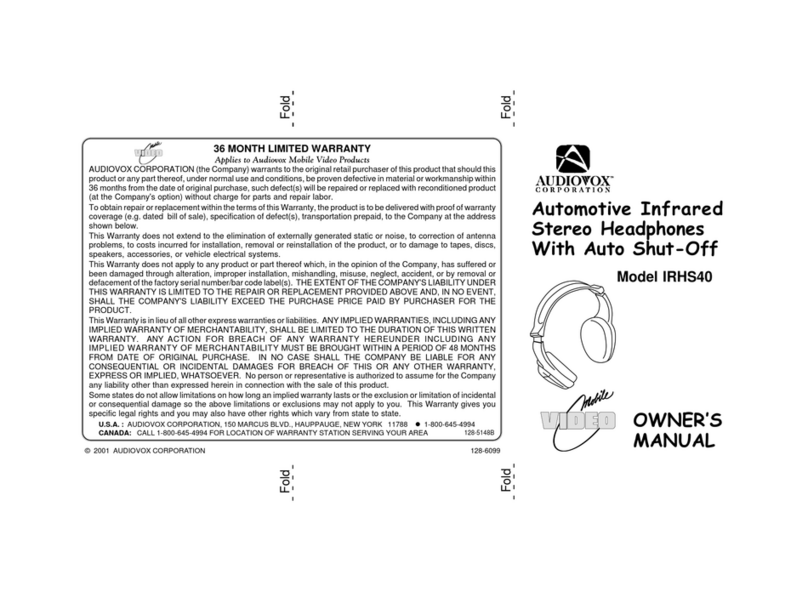Audiovox IRHS40 owner's manual