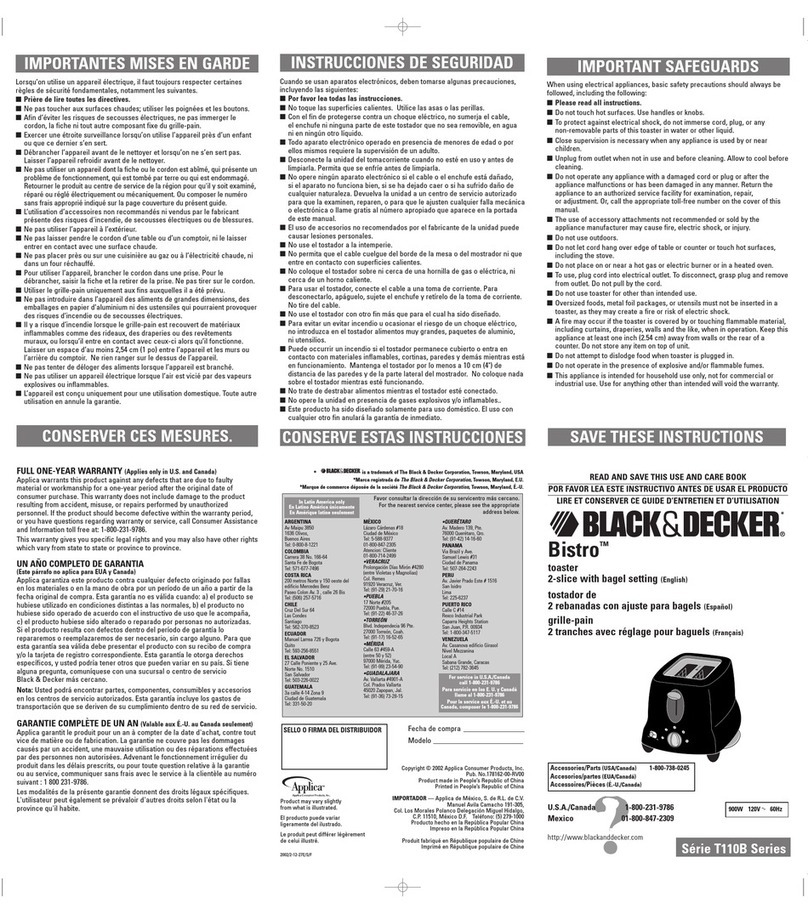 Black & Decker Bistro T110B Series Installation instructions