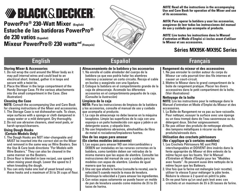 Black & Decker POWERPRO 230-WATT MIXER MX95C Installation instructions