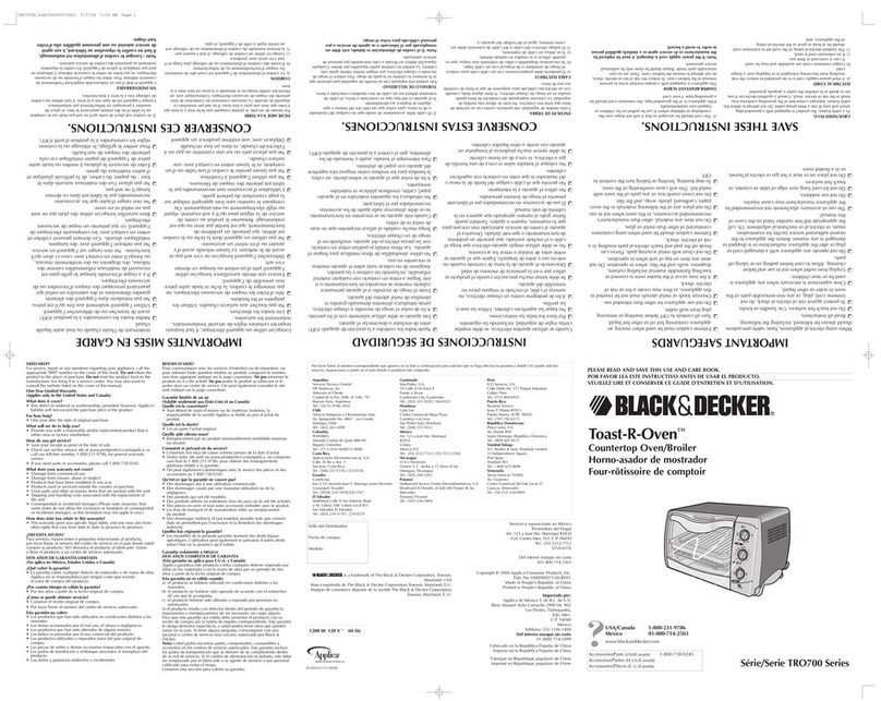 Black & Decker TOAST-R-OVENTM TRO700 Installation instructions