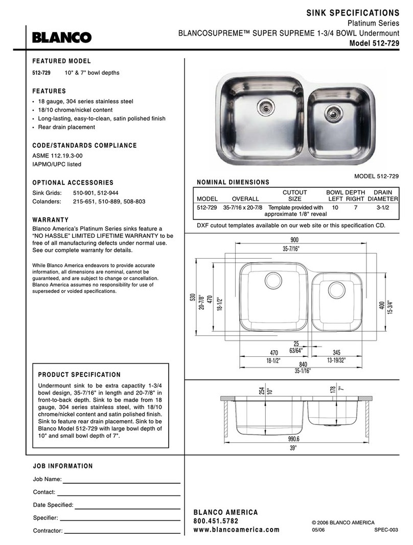 Blanco BLANCOSUPREME 512-729 Specification sheet