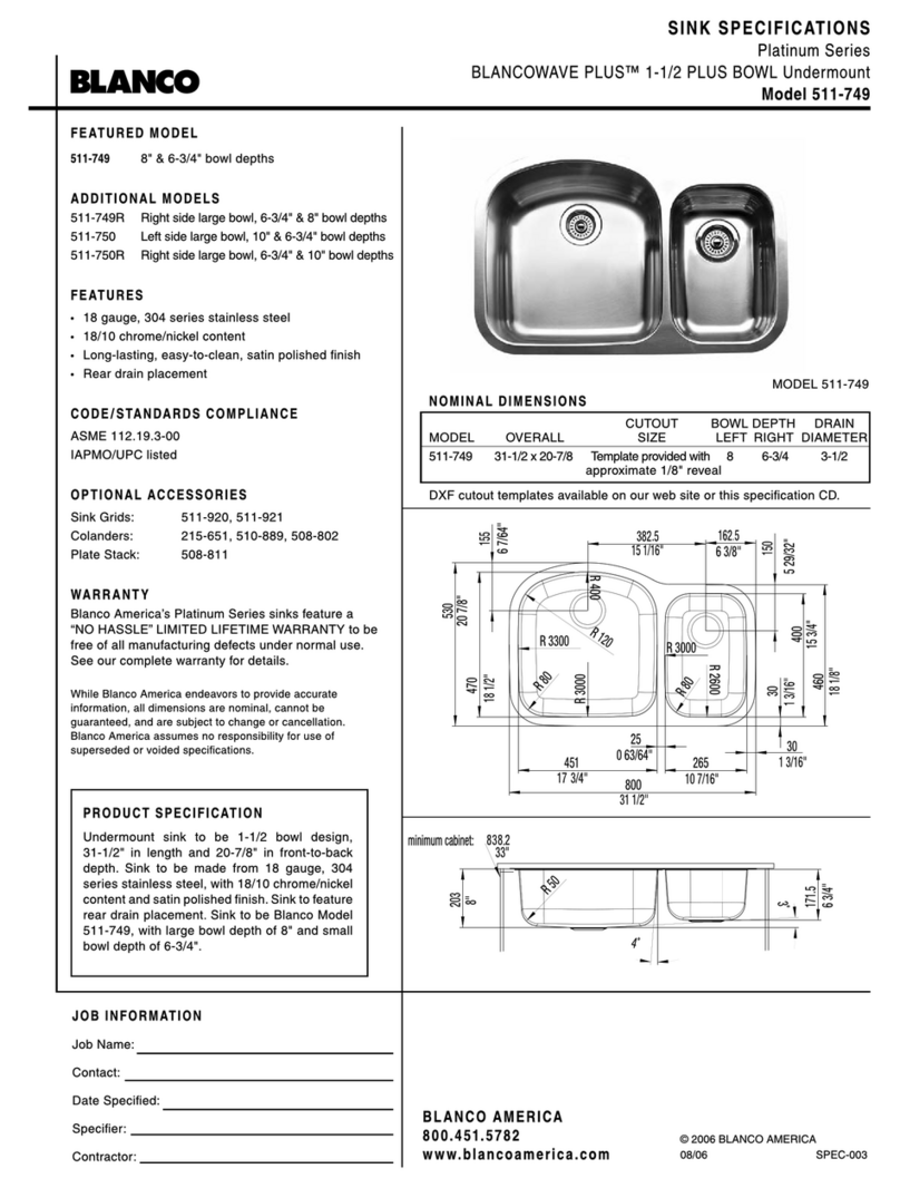 Blanco 511-749 Specification sheet