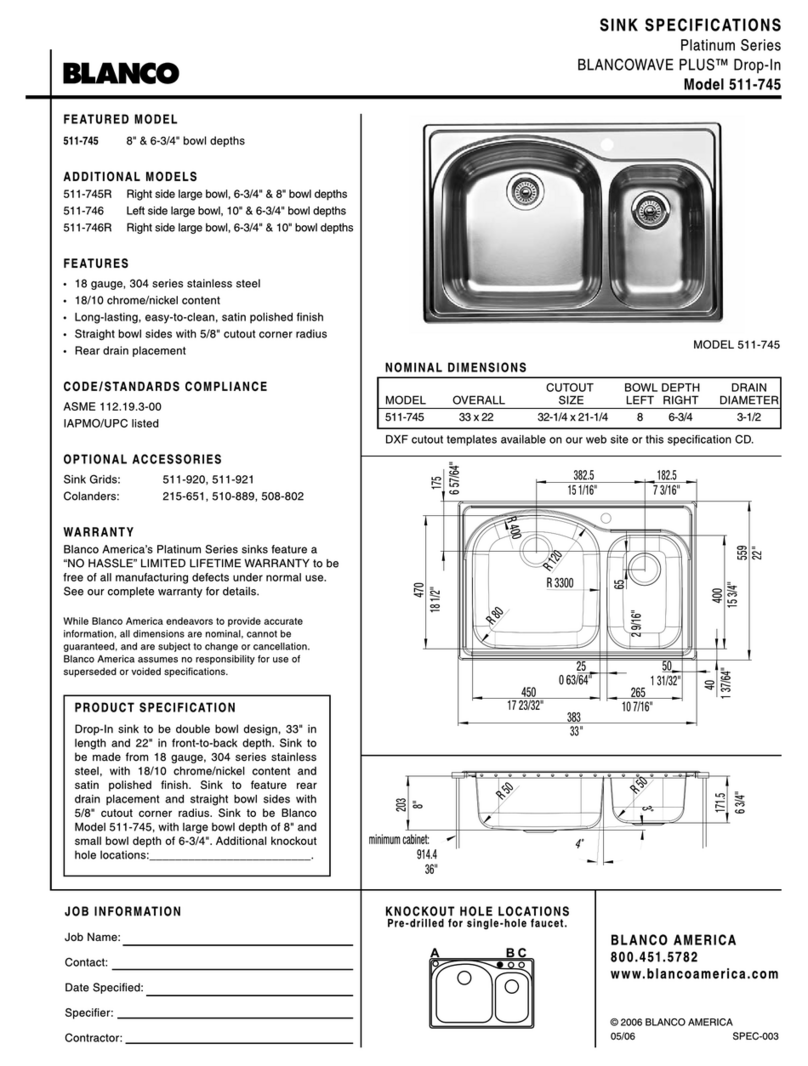 Blanco 511-745 Specification sheet