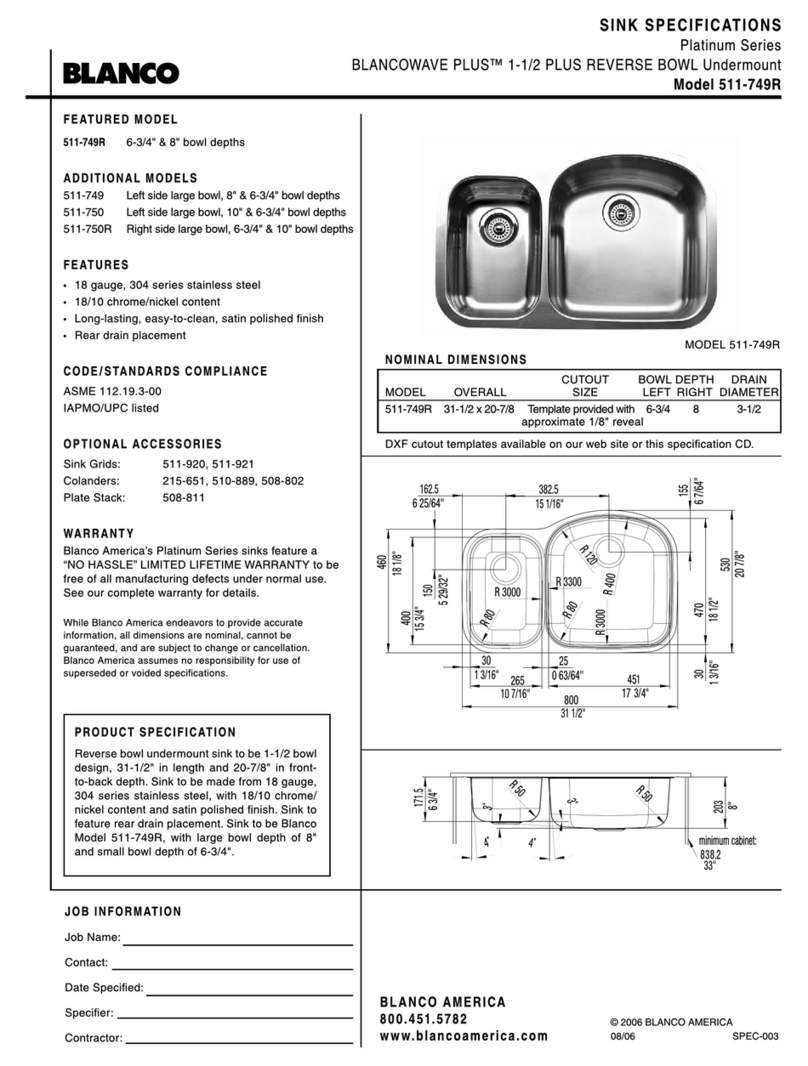 Blanco 511-749R Specification sheet