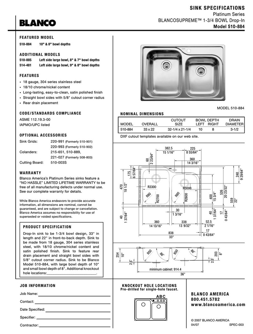 Blanco BLANCOSUPREME 510-884 Specification sheet