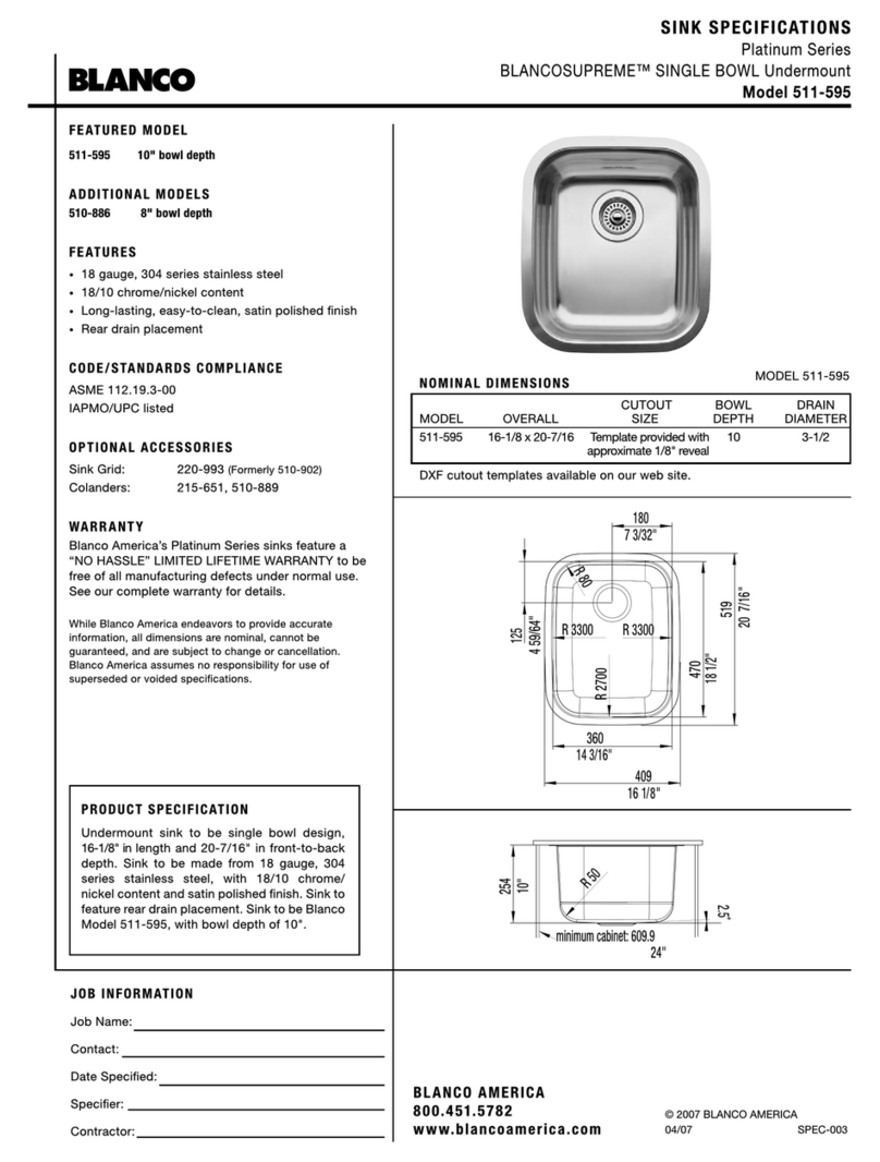 Blanco BLANCOSUPREME 511-595 Specification sheet