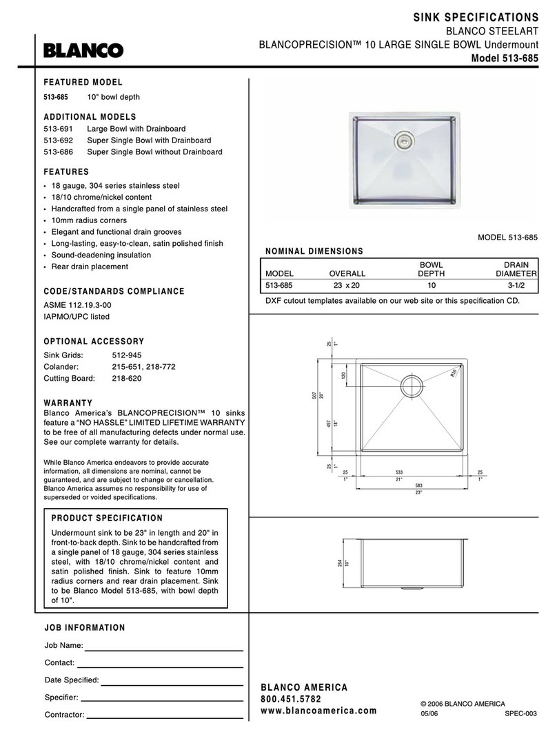 Blanco BLANCOPRECISION 513-685 Specification sheet Blanco BLANCOPRECISION 513-685 Specification sheet