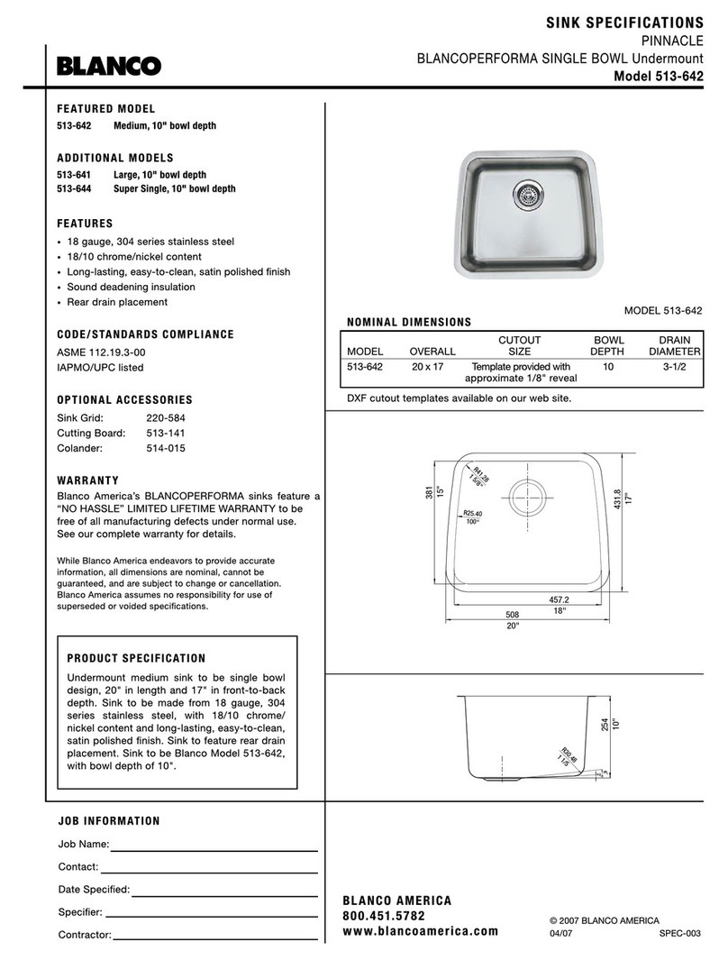Blanco BLANCOPERFORMA 513-642 Specification sheet