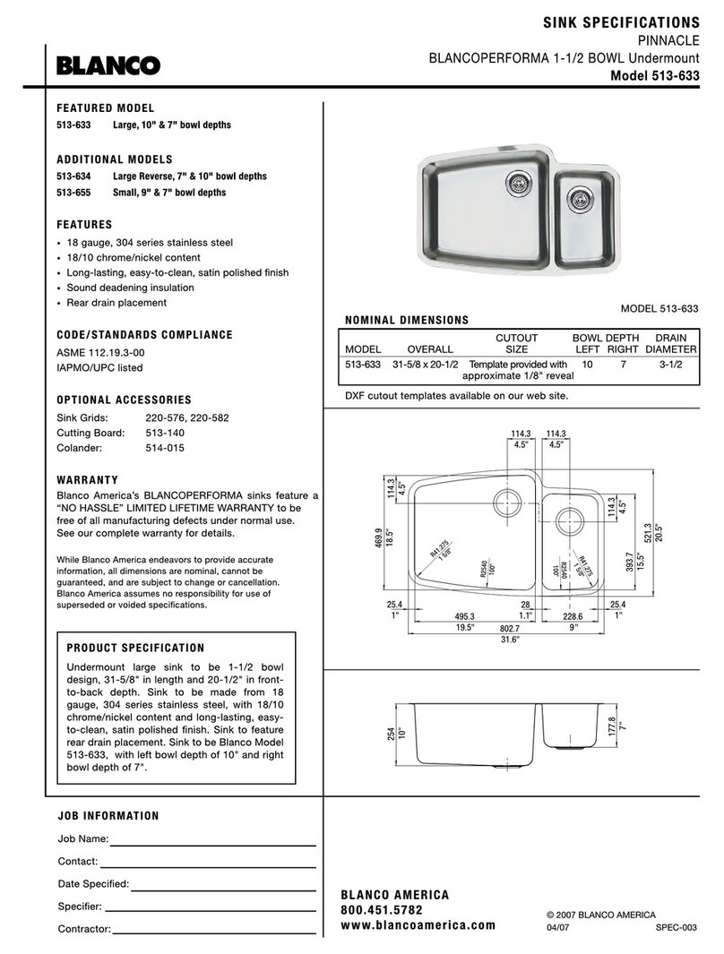 Blanco BLANCOPERFORMA 513-633 Specification sheet Blanco BLANCOPERFORMA 513-633 Specification sheet