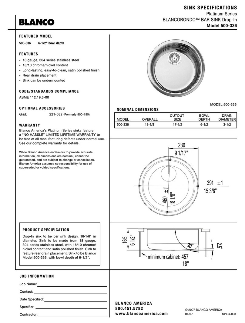 Blanco BLANCORONDO 500-336 Specification sheet Blanco BLANCORONDO 500-336 Specification sheet