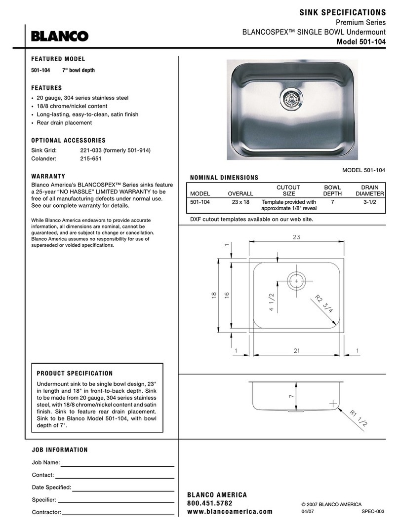 Blanco BLANCOSPEX 501-104 Specification sheet